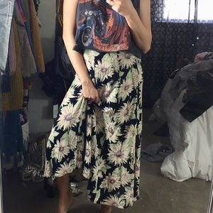 Vintage Stretchy Waist Sunflower Print Maxi Skirt